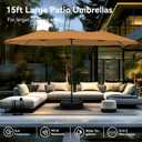 PHI VILLA 15ft Large Patio Umbrellas with Base, Outdoor Double-Sided Rectangle Market Umbrella for Pool Lawn Garden, Tawny