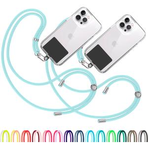 2X Cell Phone Lanyard [Light Blue] - Comfortable Universal Smartphone Lanyard - Easy to Use Neck Phone Holder [Black Patch] - Adjustable Length Phone Strap Crossbody - Fits All Mobile Phones