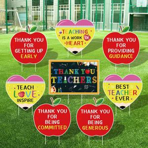 Teacher Appreciation Decorations Yard Signs 8 Pcs with Stakes Thank You Teachers Party Supplies Apples Hearts Blackcoard Decor for Indoor Outdoor School Lawn, Yard, Garden, Home Decorations