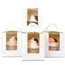 qiqee 100Packs Cupcake Boxes Individual Cupcake Holders Disposable White Single Cupcake Boxes with Window 3.7 * 3.7 * 4.5inch Cupcake Containers