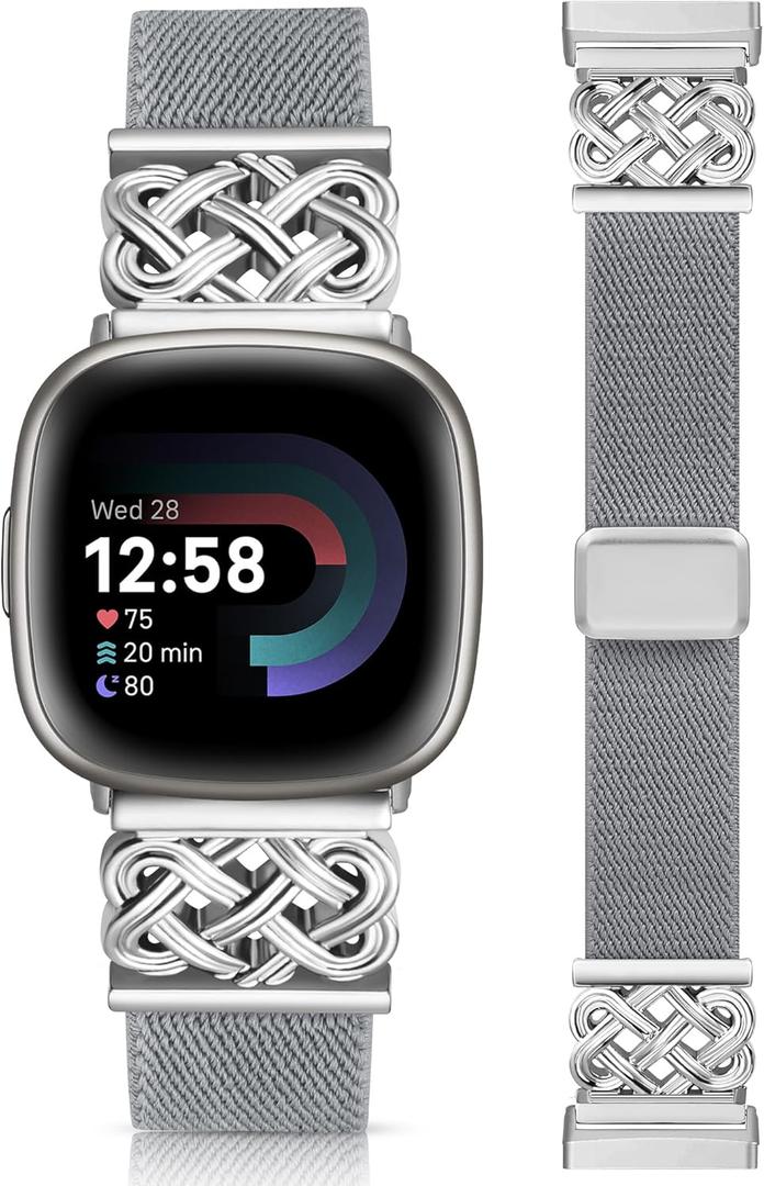 Minyee Magnetic Stretchy Band Compatible with Fitbit Versa 4/3/Fitbit Sense 2/1 Watch Bands Women Men, Celtic Knot Soft Elastic Nylon Fabric Dressy Cute Strap for Versa 3 4 Sense 2 Smartwatch