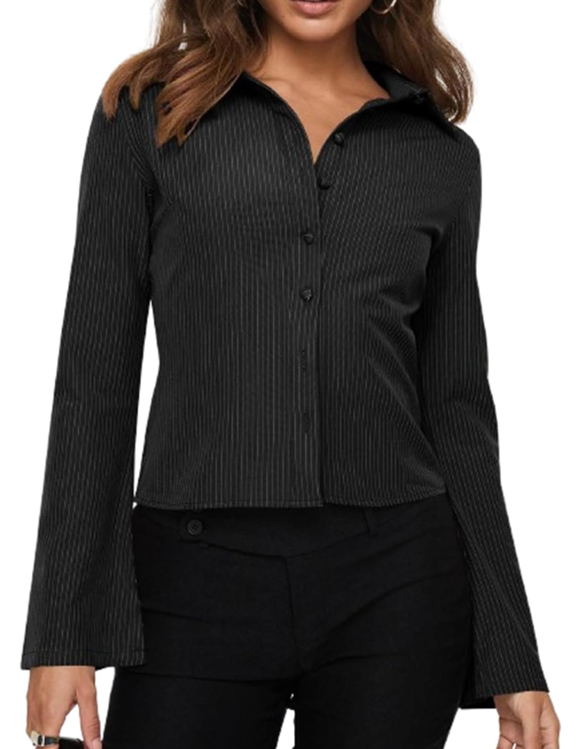 ECHOINE Women Button Down Shirts Long Sleeves Slim Fitted Casual Collared Blouses Work Striped Tops, Size M