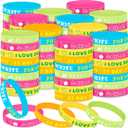Kigeli 100 Pcs Welcome Back to School Bracelets Silicone Wristbands Gift Bulk First Day of School Favor for Kindergarten Students Prize Party Supplies Decorations (Bright Style)