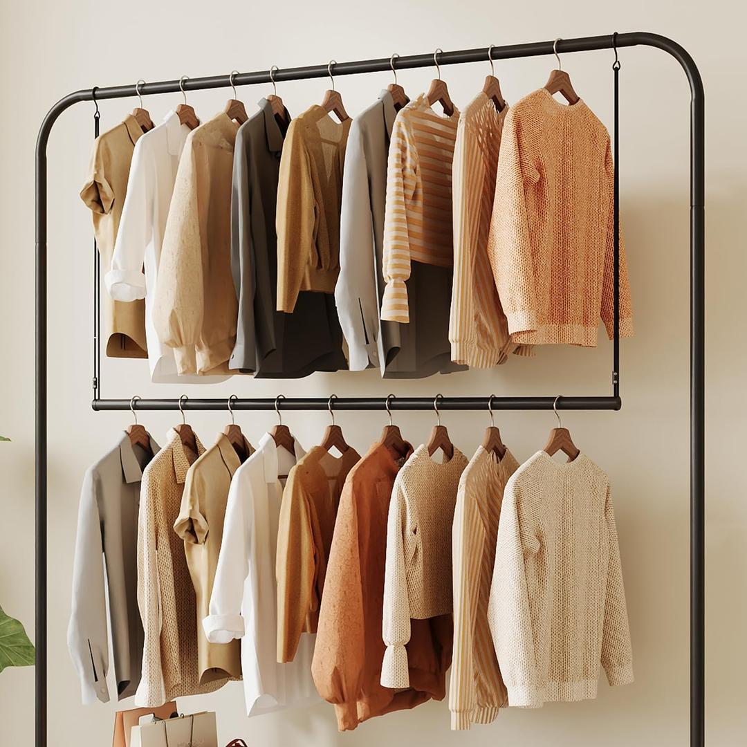 Hanging Closet Rod Clothes 48'' Black Closet Extender Hanging Rod Stepless Height Adjustment Heavy Duty