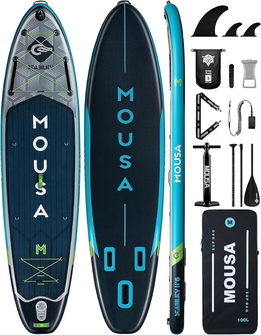 MOUSA 11'6x35 Extra Wide Inflatable Stand Up Paddle Board, Stable Long SUP for 2 People/Family, Shoulder Strap, 3/5 Handles, 100L Backpack, All-Round Sup Board, Removeable Fin