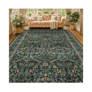 Washable Area Rug 9x12 Living Room, Ultra Soft Dark Floral Large Washable Rugs for Bedrooms, Dining Room, Moody Woodland Low Pile & Non Skid Indoor Floor Carpets (Dark Green)