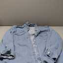 Womens Denim Shirts Frayed Raw Hem Collared Jean Shirts Trendy Long Sleeve Button Down Blouse with Pocket Streetwear, Size M