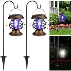 2 x Qualirey Solar Bug Zapper Outdoor Waterproof Mosquito Repellent Outdoor Solar Mosquito Zapper Plastic Ring Bug Lights Insect Mosquito Killer Lamp (Antique Bronze,2 Pcs)