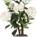 TOARTi Artificial Camellia Potted Plant with Stone Pot, 20.5" Tall Fake Potted Flowers Faux Desk Plant, Realistic Decorative Plants Indoor Decor for for Home Bedroom Bathroom Office Desk (Camellia-double Stems)