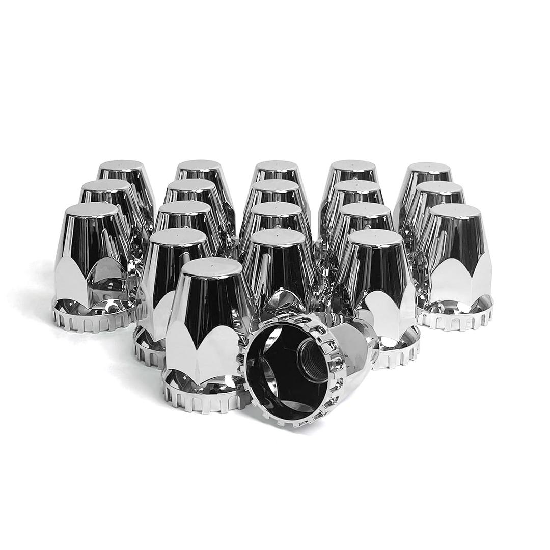 Grandroad auto 20 Pack Flat Top Lug Nut Covers, 33mm by 2-3/4" Thread On Chrome Nut Cover Caps ABS Plastic Anti-Rust Screw-on Lug Nut Covers for Semi Trucks