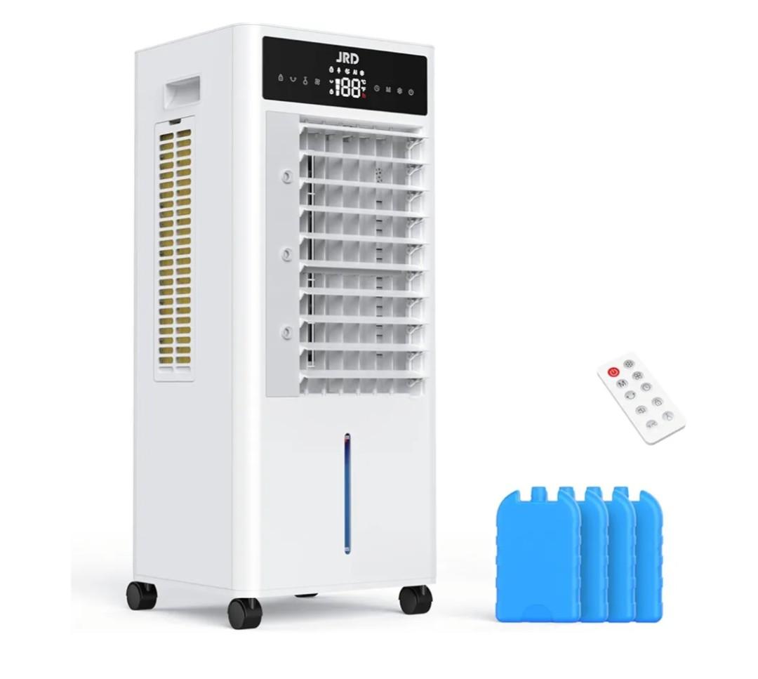 JRD Portable Air Conditioner, Portable Evaporative Air Cooler with Remote, 12H Timer, 4 Ice Pack, 2.4Gal Tank, 4 Mode&3 Speed, Mist Function, Swamp Cooler Cooling Fan for Bedroom Home Office Garage JRD Portable Air Conditioner, Portable Evaporative Air Cooler with Remote, 12H Timer, 4 Ice Pack, 2.4Gal Tank, 4 Mode&3 Speed, Mist Function, Swamp Cooler Cooling Fan for Bedroom Home Office Garage