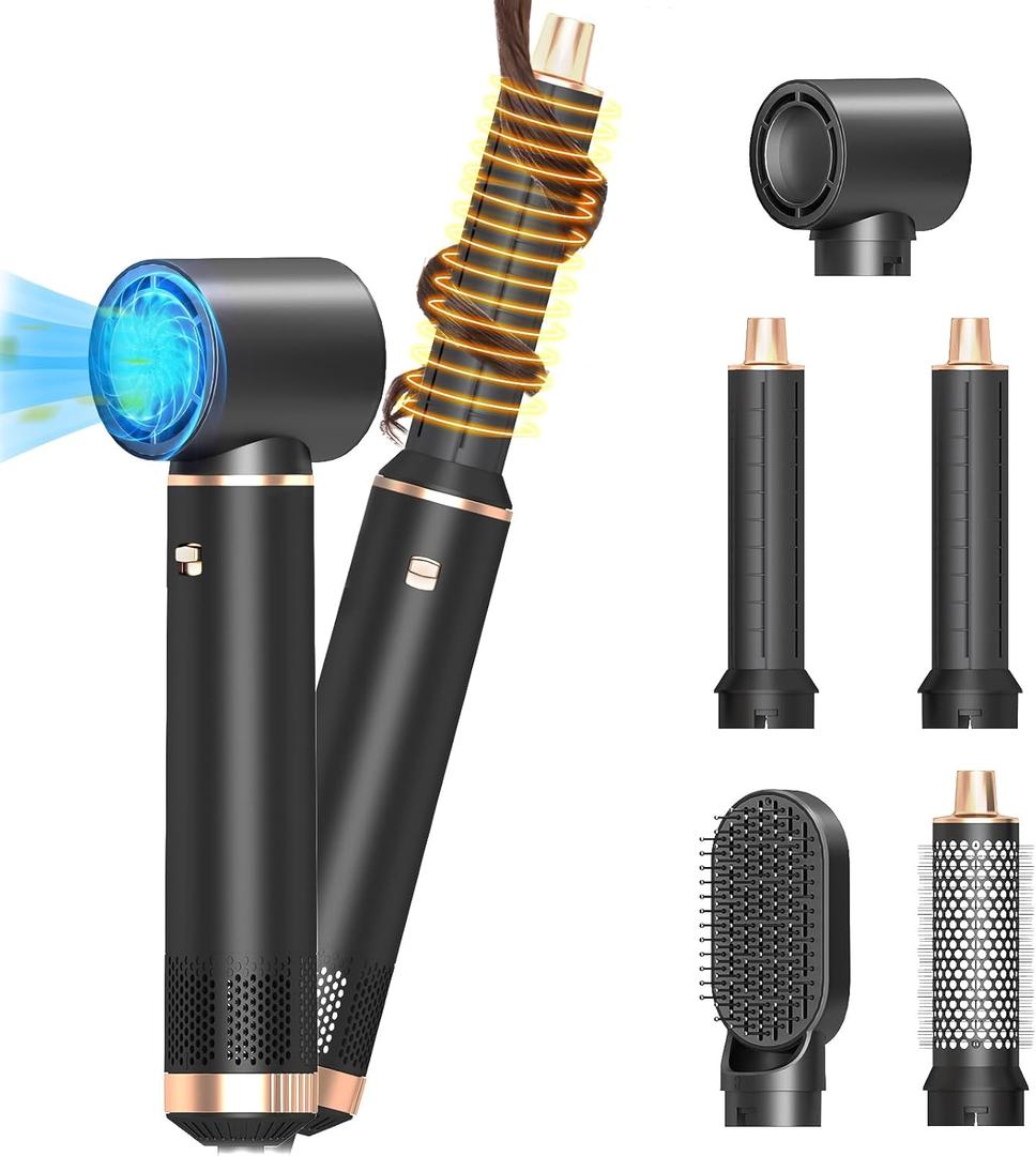5-in-1 Multi-Functional Hair Styler Brush with Heat Technology & Negative Ions - Blowdry, Curl & Straighten for Salon-Worthy Styling at Home