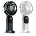 Portable Fan, 4200mAh Battery Operated Fan, 5 Speeds&Digital Display, Makeup Fans for Women with Base, 180°Foldable 3in1 Handheld/Neck/Desk Fan for Outdoor Indoor,Ultra Quiet (Black white)