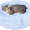 Cat Beds for Indoor Cats - Cat Bed Washable 24 inches, Dog Beds for Small Medium Dogs, Anti Anxiety Round Fluffy Plush Faux Fur Cat Bed, Thick Bottom (Cornflower Blue, Large 24" L x 24" W)