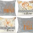 Ywlake 18x18 Fall Pillow Covers Set of 4, Hello Pumpkin Decorative Holiday 18 x 18 Autumn Cushion Covers Thanksgiving Pillow Case for Indoor Home Bedroom Couch Sofa Decor Grey