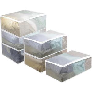 Set of 6 Clear Clothes Storage Bags Large Thicken Clothes Organizer Bins for Blanket,Sheets,Quilt,Folded Clothes,Sweater,Jeans, Closet Organizers and Storage 660L