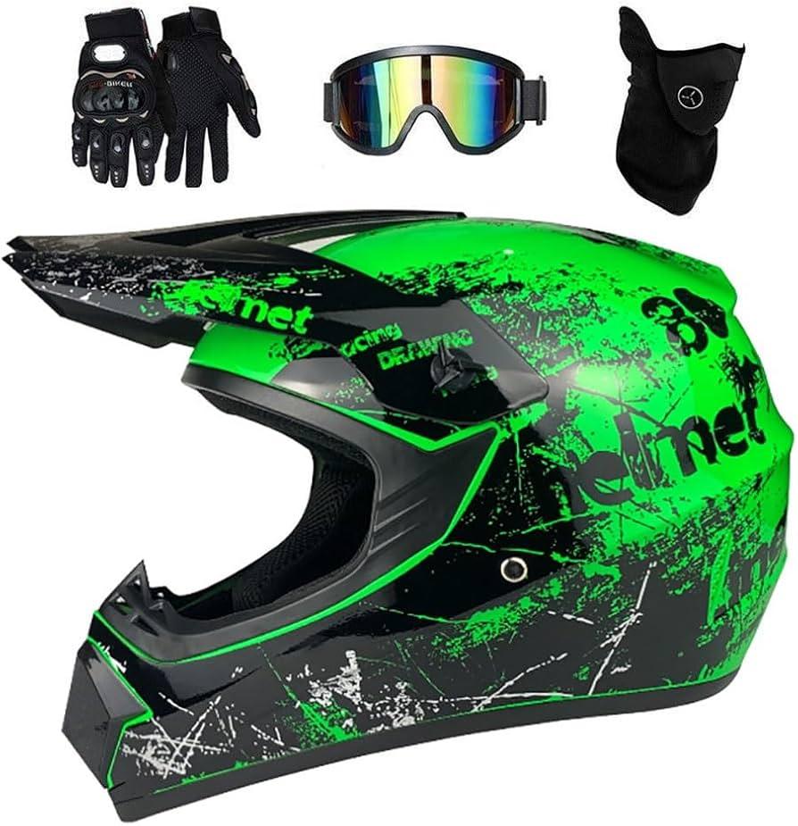 Youth Sport Full-Face Helmet for BMX, Mountain Bike & Off-Road Motocross Helmet, DOT Certified Motorcycle Helmet for Dirt Bike & ATV, Lightweight and Comfortable, 4-Piece Set, Small