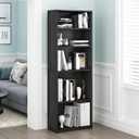 Furinno Jaya Book Shelf, 5-Tier Bookshelf, Bookcase with Adjustable Shelves, 9.5 x 24.5 x 71.2, for Organization and Storage, for Living Room, Bedroom, Home Office, Blackwood