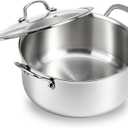 WANGYUANJI 7.3 QT Stainless Steel Stock Pot with Glass Lid, 11 Inch 18/10 Soup Pot with Tri-Ply Bonded Base, Induction & Oven Safe Large Cooking Pot for Pasta, Stew & Seafood Boil