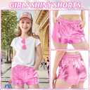 Girls Metallic Shorts Shiny Hot Pants for Dance Gymnastics Sparkly Shorts with Sunglasses (Pink)