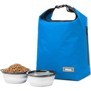 Pet Food Storage Bag Dog Storage Organizer Bag 2PCS Collapsible Dog Travel Bowls and Zipper Side Pocket for Home(Blue, Large) (20L)