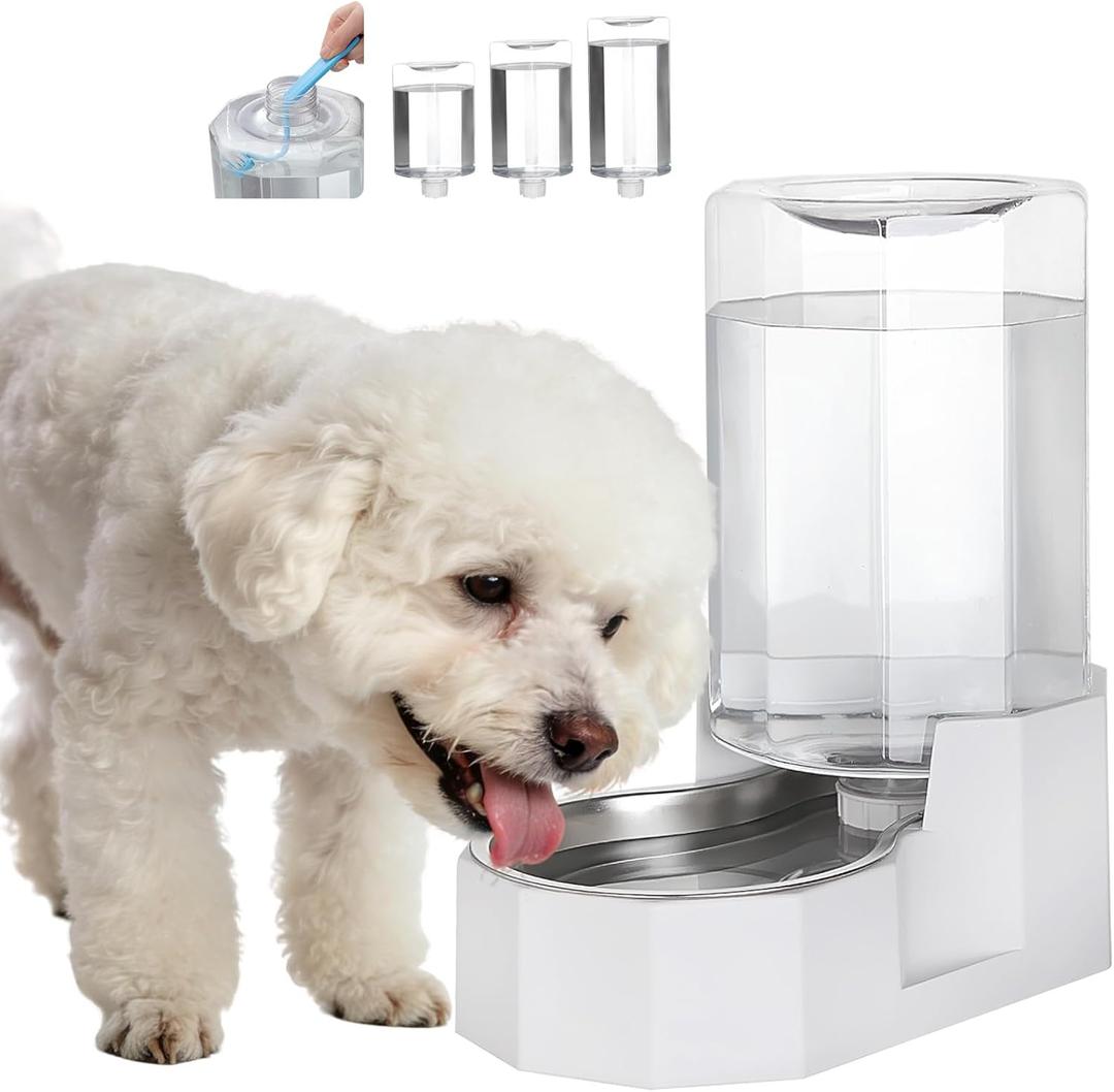 Sfozstra Dog Water Bowl Dispenser: 6L Large White Gravity Stainless Steel Bowl - Without Filter - Pet Feeder for Pets Indoor/Outdoor Use by Owners