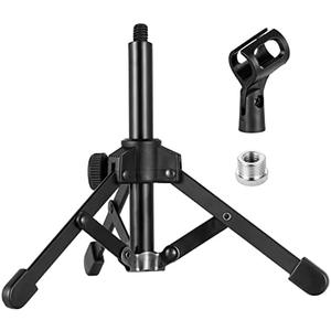 Microphone Stand Desk, BILIONE Portable Foldable Tripod with Mic Clip Holder Adjustable Desktop Microphone Stand for Dynamic Microphone