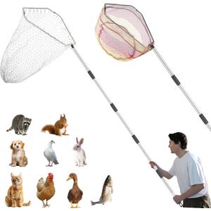 Chicken Catching Net 2 Pcs, Bird Catching Net, 32" to 80" Stainless Steel Poultry Catcher for Catching Small Chicken, Goose, Ducks, Fish, Birds(2 Nets, 1 Pole Included)
