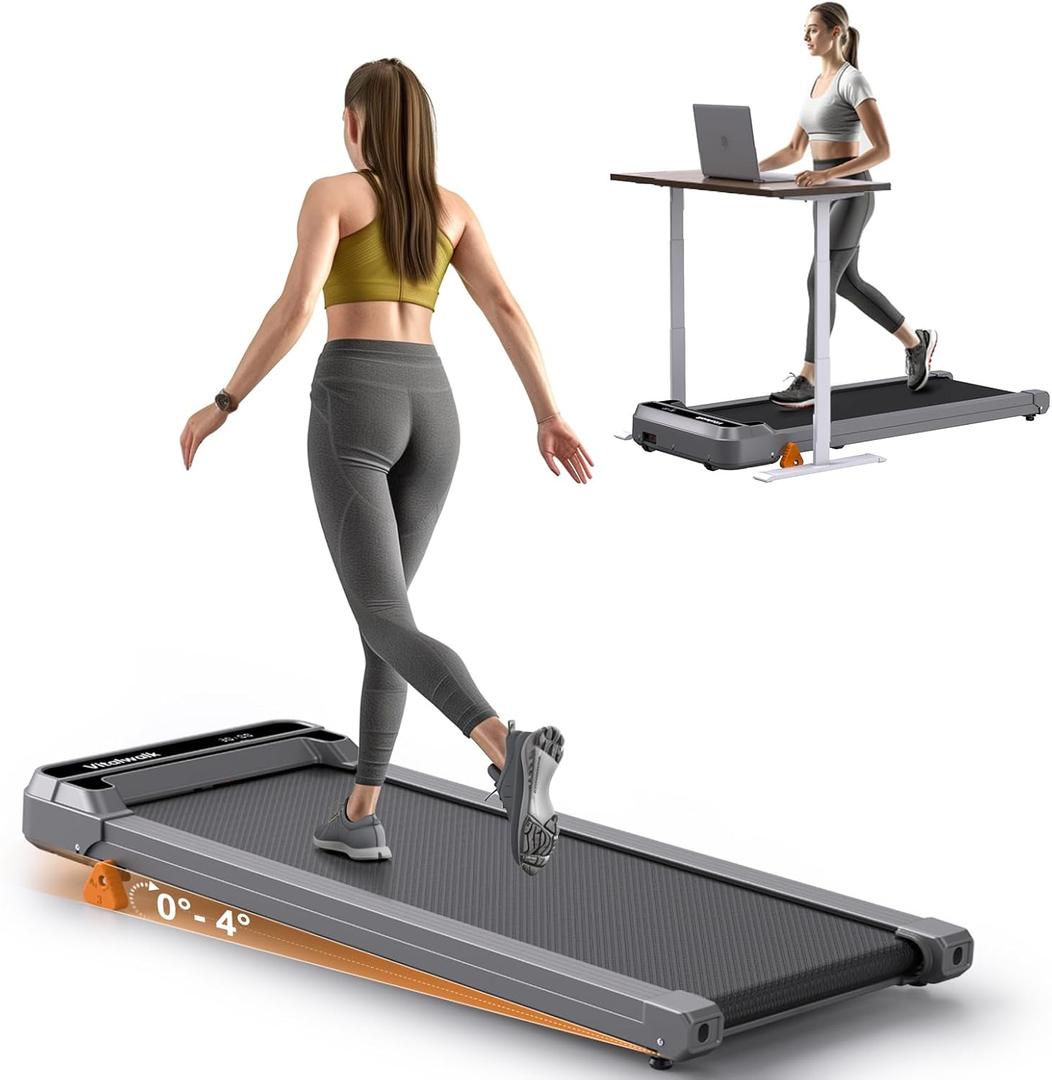 Walking Pad Treadmill with Incline, 3-Levels 300 lbs Capacity 4 in 1 Portable Under Desk Treadmill for Home Office Apartment, Mini Space-Saving Compact Design, 2.5HP Ultra-Quiet, Heavy Duty Gray