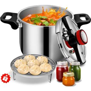 12.68qt, Stainless Steel Pressure Cooker, One-Hand Locking, Thickened Pressure Cooker with Spring Valve Safeguard Devices stainless steel pressure cookers 12+qt,ollas de presin para cocinar;