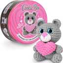 Cookie Box Original Crochet Kit for Beginners  Gift Set to Make Bear Ted Amigurumi Plushie  Easy DIY Crochet & Knitting Starter Kit with Video and PDF Tutorials (Gray and Pink)