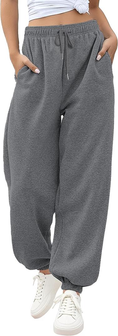 VINMEN Womens Tall Cotton Jogger Sweatspants Yoga Lounge Casual Pants Bottom Athletic Sweat Pants for Women with Pockets Darkgrey S