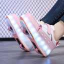 Roller Skate Shoes for Boys and Girls Kids LED Light Up Fashion Sneakers with Rechargeable and Detachable Wheels The Gift for Party Birthday Christmas Day (12 Little Kid, Pink1558)