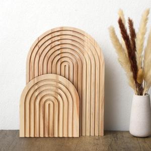 2 Pcs Decorative Wood Cutting Board Wooden Rainbow Decor Boho Kitchen Decor Serving Trays Cutting Chopping Block for Home Kitchen Farmhouse Decoration Wall Shelf Mantel(Wood Color,Pine)