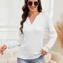 TICTICMIMI Women's V Neck Tops Long Sleeve Henley Shirts Casual Tunic Blouse (White, M)