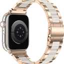 Wearlizer Compatible with Apple Watch Band 42/44/45/46/49mm Fashion Wristbands Womens, Stainless Steel+Resin Metal Replacement for iWatch Series 11 10 9 8 7 6 5 4 3 SE/Ultra 3 2 1-RoseGold+Starlight