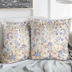 Boho Floral Throw Pillow Covers 18x18 inch Set of 2,Cream Boho Rug Geometric Floral Pattern Decor Double Sided Pattern Cushion Cover Soft Pillow Case Living Sofa Room Bed Square Pillow Cover
