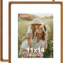 11x14 Picture Frame Set of 2, Natural Teak Wood Solid Wood 11 by 14 Photo Frames with 8x10 Mat with Real Glass for Wall and Tabletop Display