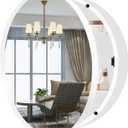 26 Inch Round Medicine Cabinet with Mirror, White Bathroom Medicine Cabinet for Wall Metal Framed, Surface Mount Only Circular Storage Cabinet with Vanity Mirror