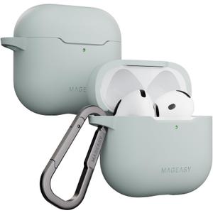 MAGEASY Skin Case for AirPods 4, Shockproof Protective Case for AirPods 4, Stain-Resistant, Smooth & Skin-Friendly, Support Wireless Charging (Mirage Gray)
