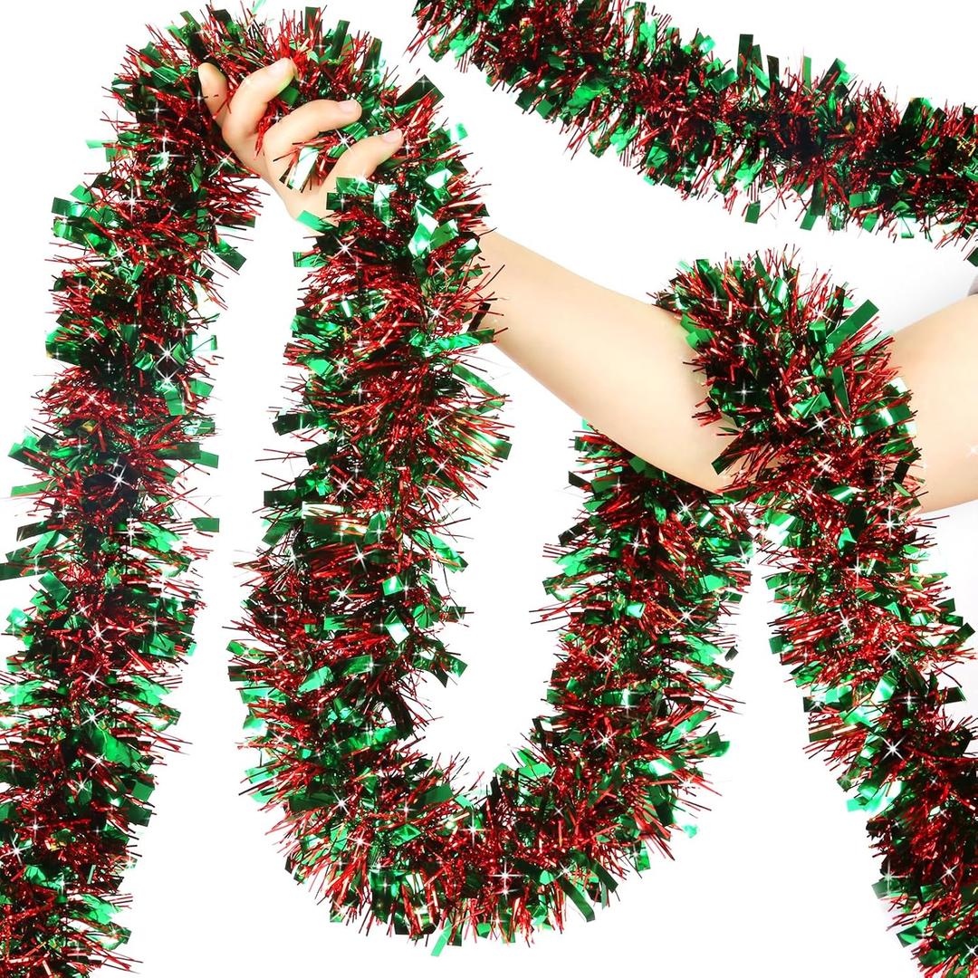 50 Feet Christmas Tinsel Garland Metallic Tinsel Garland Christmas Tree Decorations for Christmas Party Supplies Indoor and Outdoor Decor (Red and Green)