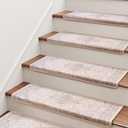 Bullnose Stair Treads for Wooden Steps, Non Slip Stair Carpet for Indoor Runner and Pets, Soft Edging Staircase Protectors Reusable, Washable, 29.5"x9.5"x1.5" 14pcs, Beige Pink