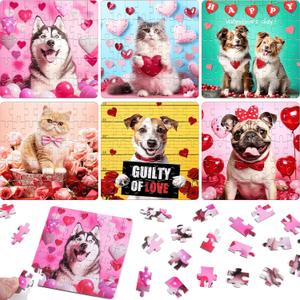 Easter Basket Essentials for Kids - 24 Packs Cat Dog Jigsaw Puzzles Easter Basket Stuffers Party Favors Supplies Decorations Treat Bags Birthday Gifts for Kids Boys Girls