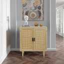 Finnhomy Sideboard Buffet Cabinet, Kitchen Storage Sideboard with Rattan Decorated Doors, Liquor Coffee Buffet, Dining Room, Hallway, Console Table, Accent Cabinet, 31.5X 15.8X 34.6 Inches, Natural, Large