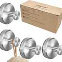 STWWO Suction Cup Hooks for Shower, Bathroom, Hanging Towels, Loofah, Robe, Mounting on Shower Glass Doors, Tile, Mirrors, Brushed Nickel, Rubber Suction Cup, 4-Pack