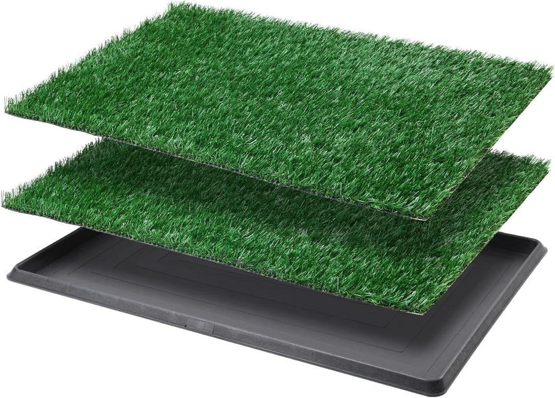 LOOBANI Dog Grass Pad with Tray Large Dog Litter Box, Indoor Potty for Apartment and Patio Training, with 2 Packs Fake Grass Pee Pads for Replacement (Tray Potty 23.6 * 35.5inch)