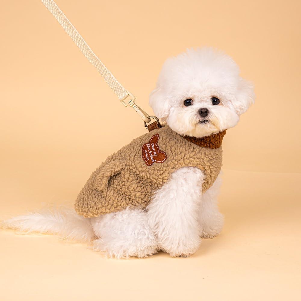 Sherpa Fleece Dog Jacket with Built-in Harness Zip-Up Teddy Coat with D-Ring for Small to Medium Dogs (L)