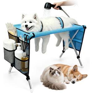 KRCKWYGF Pet Grooming Hammock with Stand, Foldable Small/Medium Dog & Cat Grooming Table, Joint Support for Pets, Home & Salon Care 