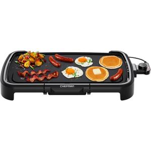 Chefman XL Electric Griddle with Removable Temperature Control, Immersible Flat Top Grill, Burger, Eggs, Pancake Griddle, Nonstick Extra Large Cooking Surface, Slide Out Drip Tray, 10 x 20 Inch