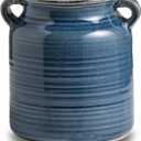 Ceramic Rustic Distressed Blue Flower Vase for Centerpieces, Kitchen, Office or Living Room (5.9''x6.3'')